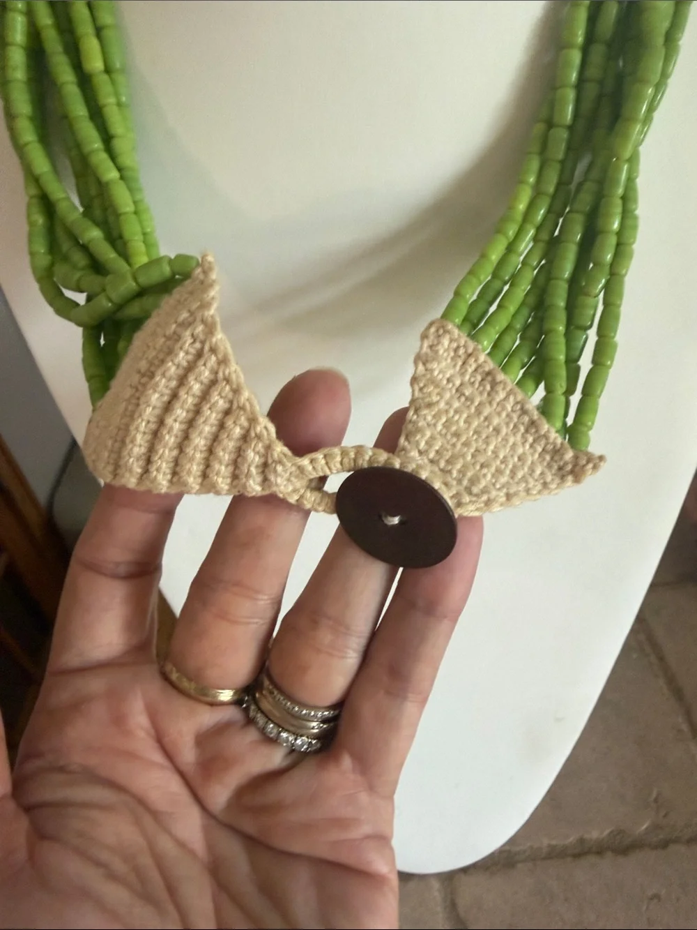 Vintage Multi-Strand Green Beaded Necklace